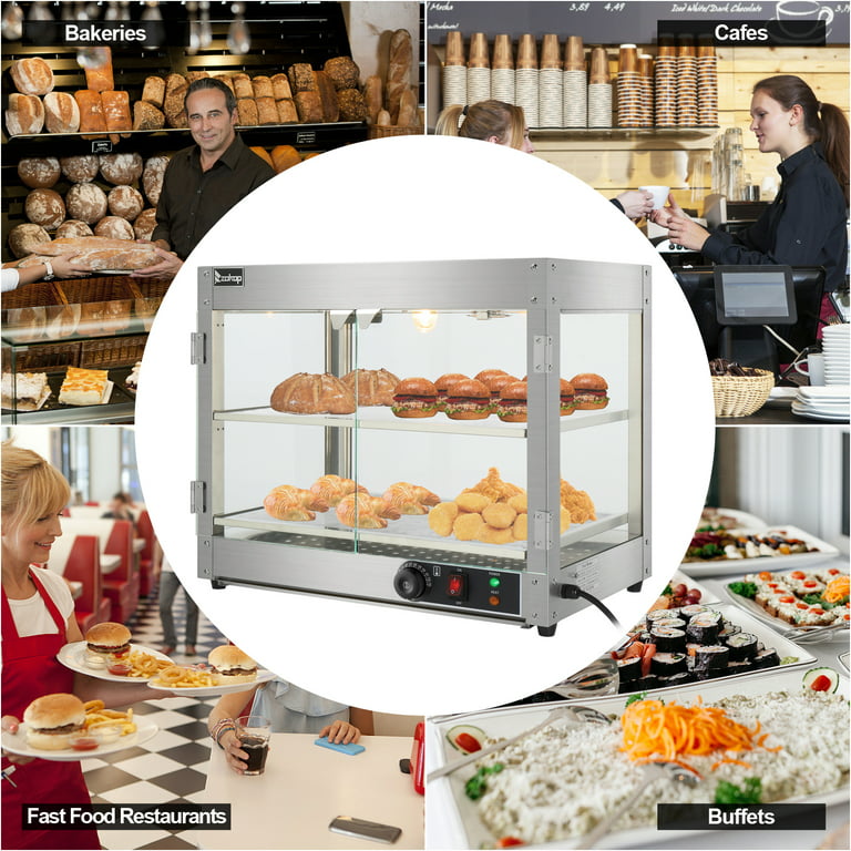 ROVSUN 2-Tier 110V Food Warmer, 800W Commercial Food Warmer Display  Electric Countertop Food Pizza Warmer with Adjustable Removable Shelves  Glass Door, Pastry Display Case for Buffet Restaurant 