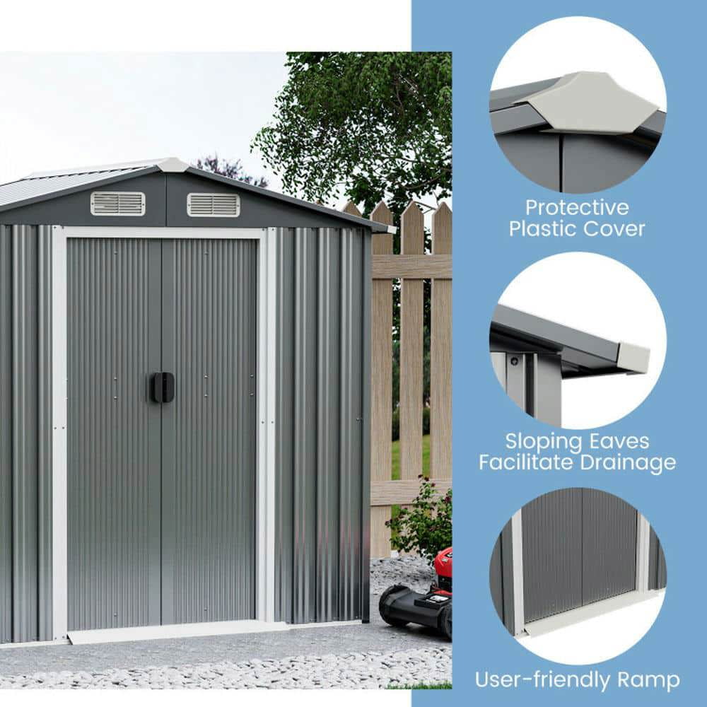 Yardi Yarda 6 x 4 Feet Galvanized Steel Storage Shed with Lockable Sliding Doors, Multipurpose Storage Shed, Gray