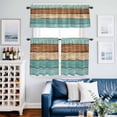 thumbnail image 2 of Farmhouse Aqua Brown Kitchen Curtains Sets for Windows 24 Inch Length, Vintage Wooden Striped Rod Pocket Window Treatments Tier Curtains and Valances Set for Bedroom/Bathroom, 2 of 8