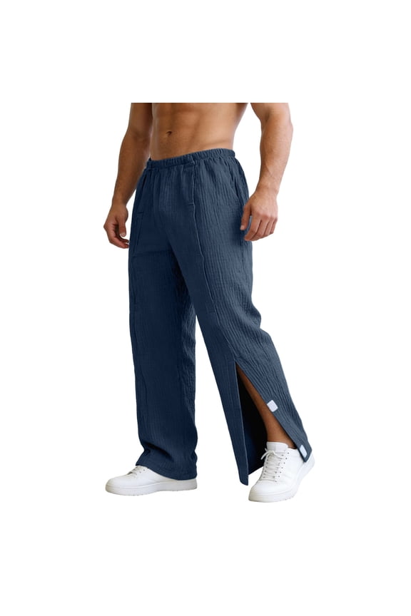 Men's 2 Sides Full Zipper Open down Casual Pants for After Leg Postoperative Wear Elastic Waisted Relaxed Fit Sweatpants Soft Comfy Easy on off Trousers 5-Navy XXXL