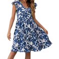 thumbnail image 1 of Gibobby Vestido casual de punto para mujer Vestido de fiesta casual de manga corta con estampado de hojas y cuello en V para mujer(Azul,G), 1 of 2