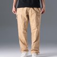 thumbnail image 2 of Fmbrln Mens Plus Size Cargo Pants Casual Elastic Waist Multi Pockets Work Pants Straight Leg Pants Lounge Outdoor Hiking Trousers Khaki 4XL, 2 of 4