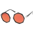 thumbnail image 2 of sunglassLA Unisex Oversize Geometric Octagonal Frame Mirror Flat Lens Round Sunglasses (Black-Silver / Orange Mirror) - 43mm, 2 of 4