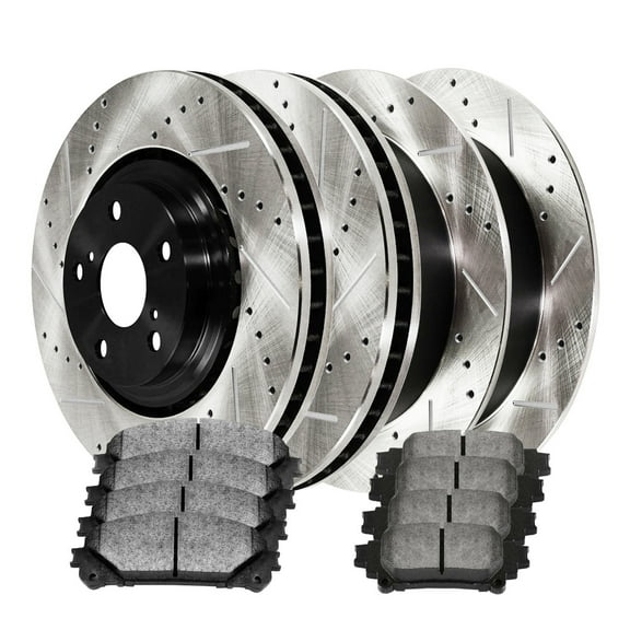 AutoShack Front & Rear Drilled & Slotted Brake Rotors Ceramic Brake Pads | Replacement for Lexus RX350 RX450h Toyota Sienna 2014-2019 Highlander V6 FWD | E-Coated | 12-PC Brake Kit | ShadowGuard