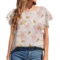 thumbnail image 1 of Hauts d'Été Grande Taille pour Femmes Mode Décontractée Col Rond à Volants Manches Courtes Imprimé Pull Blouse Col en V T-Shirt Femmes en Solde, 1 of 6