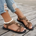 thumbnail image 5 of Rokment Womens Bohemian Flat Dress Sandals Beach Summer Flower Design Comfortable Casual Low Heel Elastic Strap Slingback Walking Sandals for Vacation Brown Size 8, 5 of 7