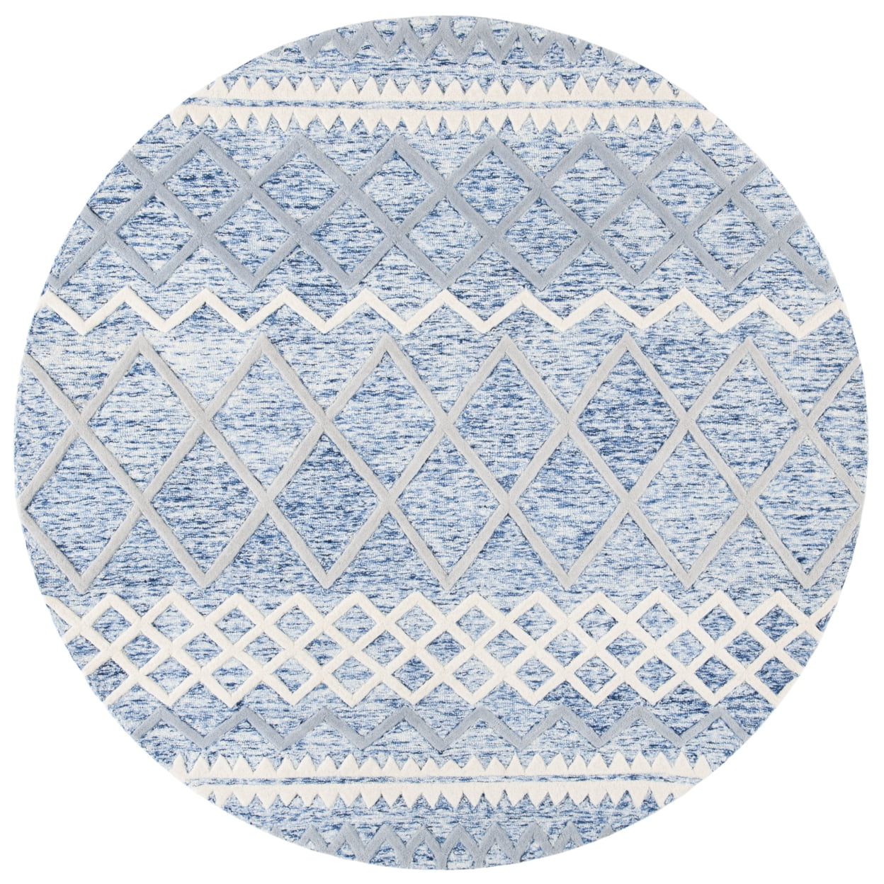 SAFAVIEH Glamour Drew Geometric Chevron Wool Area Rug, Blue/Ivory, 9' x 12'