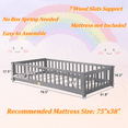 thumbnail image 6 of UHOMEPRO Twin Size Floor Bed with Slats and Safety Guardrail, Twin Size Montessori Floor Bed with Fence and Door, Easy Assemble Montessori Beds for Kids, Girls, Boys, Grey, 6 of 11