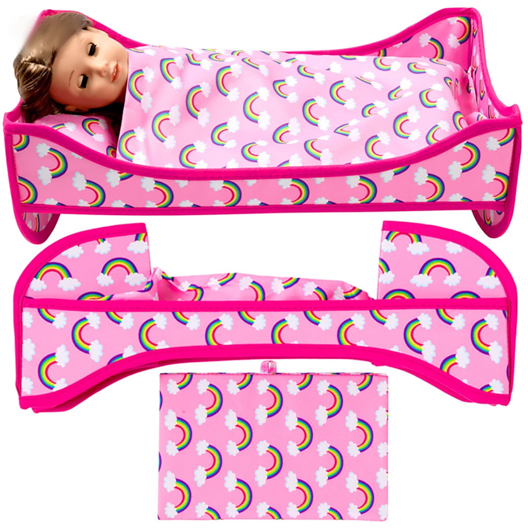 Toy Doll Bed Foldable Portable Doll Crib Doll Sleeping Bed for 18
