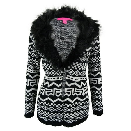 - Rebellious One Juniors' Faux Fur Collar Cardigan Sweater