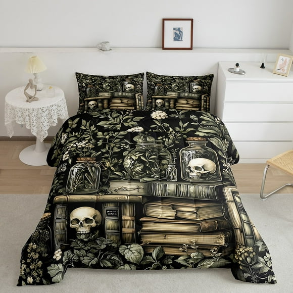 Erosebridal Boho Botanical Comforter Sets, Western Skull Comforters & Duvets, Retro Books Reversible Duvet Insert, Lightweight Room Decorative, 2pcs
