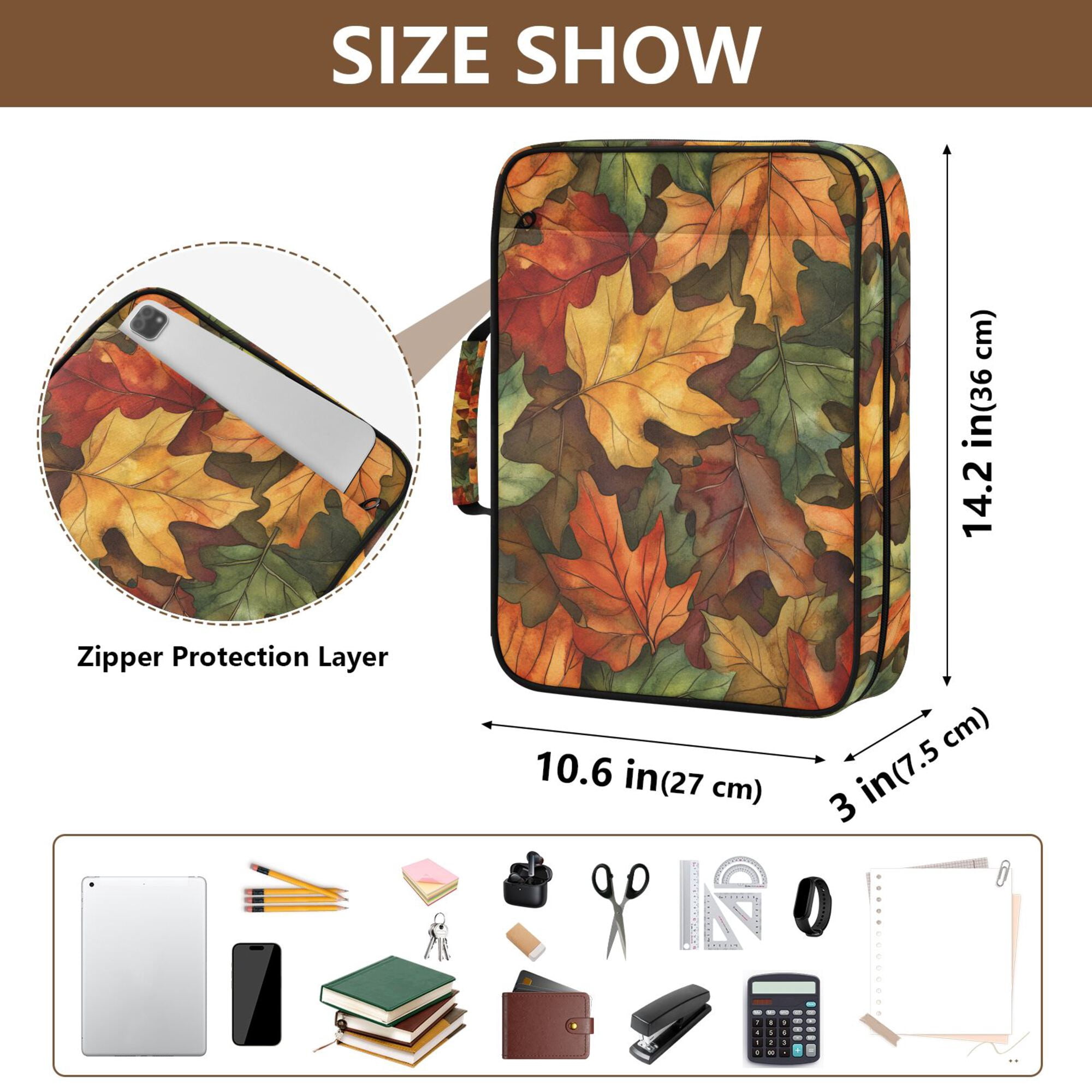 FORMRS Accordion File Folder A4 Size 7-Pocket Expanding Document Organizer Bag with 3 Ring Binder, Colorful Autumn Leaves