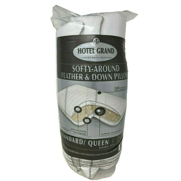 Hotel Grand Softy Around Feather Down Pillows 500 Thread Queen 20x28 2 Pack Walmart Com