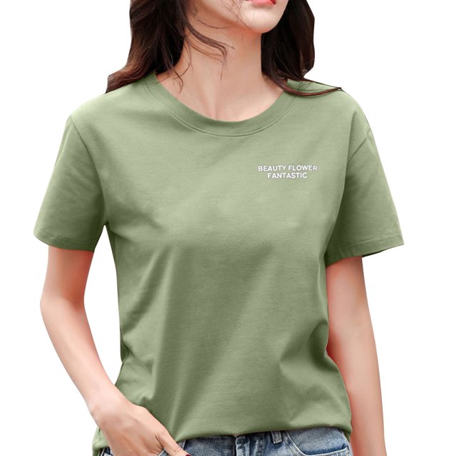 Gibobby Casual Playera de Manga Corta para Mujer Mujeres Casual Letras Impresión Diaria Camisas Cuello Redondo Manga Corta Camiseta Suelta Tee Tops Túnica Blusa(Verde,XL)