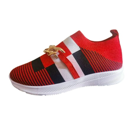 OJSFQUFP Womens Fashion Sneakers Ladies Flyweaving Mesh Sports Casual Socks Shoes Breathable Plus Size Lightweight Running Shoes Sneakers Casual Shoes Womens Shoes Dressy Casual Red 39