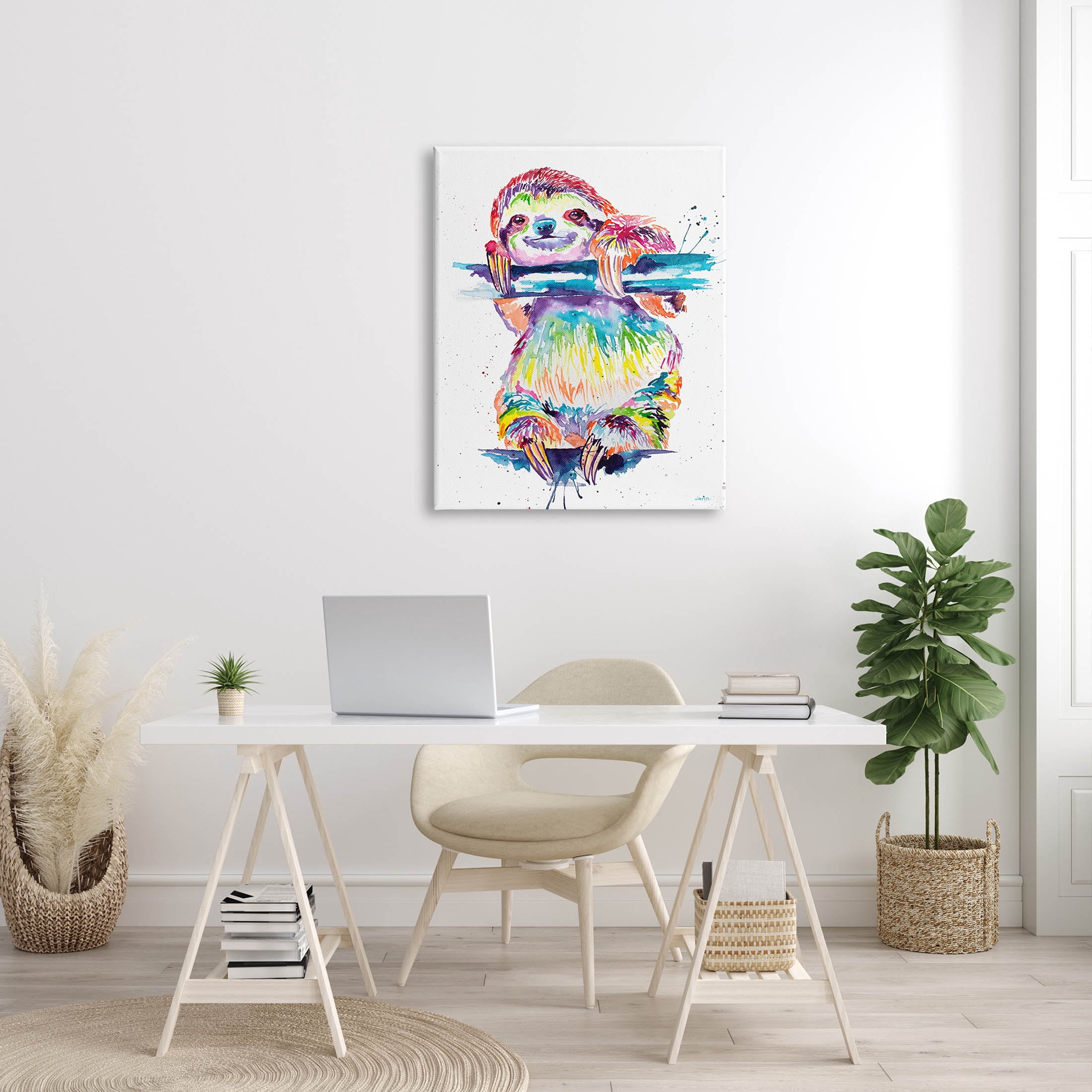Fun Rainbow Sloth Wildlife Animals & Insects Graphic Art Gallery Wrapped Canvas Print Wall Art