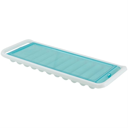 11 Compartment Slim Plastic Stackable Ice Cube Tray with Snap-on Cover  Blue