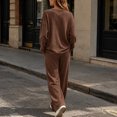 thumbnail image 7 of Plus Size Women's Casual Sets Fall 2 Piece Outfit Long Sleeve Round Neck Top and Wide Leg Pants with Pockets Lounge Set, 7 of 7
