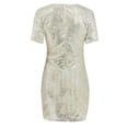 thumbnail image 4 of Baberdicy Robe Femme Femme Col en V Manches Courtes Scintillante à Paillettes Ajustée Élégante Robe de Soirée Moulante Midi Robe Débardeur Argent P, 4 of 9