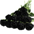 thumbnail image 1 of Artificial Silk Flowers Realistic Roses Bouquet Long Stem for Home Wedding Decoration Party (12PCS-Black), 1 of 7