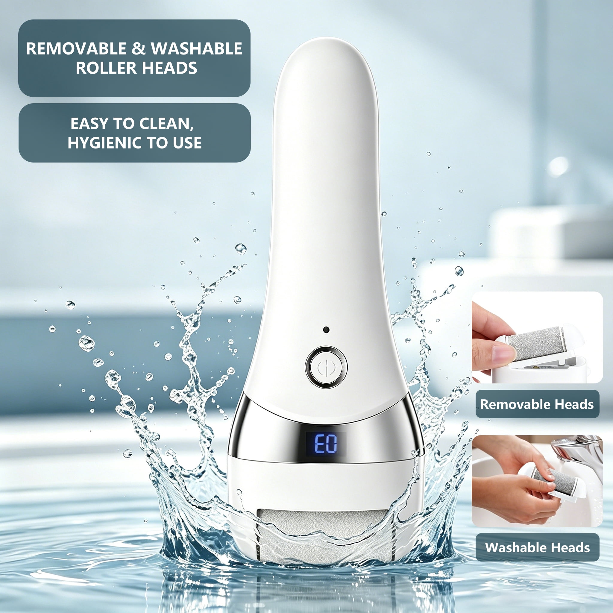 Electric Foot File USB Rechargeable Pedicure Tool for Adults, Portable Foot Grooming Device, White