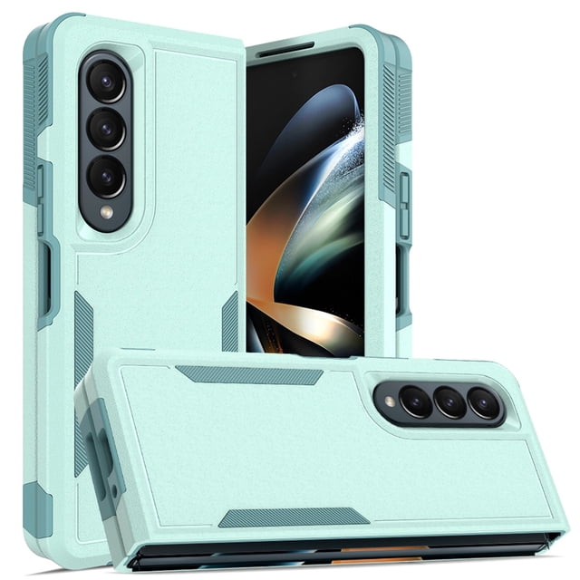 for Samsung Galaxy Z Fold 4 Rugged Case, Armor Hard PC Soft TPU Hybrid Anti-Drop Camera Lens Protection Shockproof Glossy Non-Slip Slim Fit Case for Z Fold4 7.6 inch,Mint