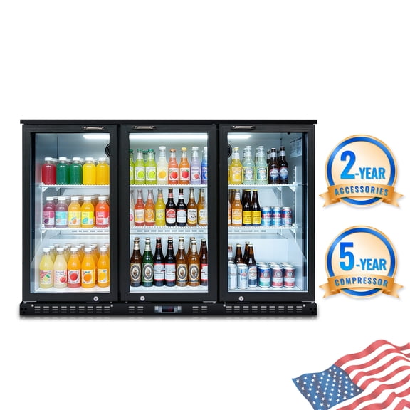 Bar Cooler, 480-Bottle Beverage Refrigerator, 3 Hinged Glass Doors, LED Lighting, Adjustable Shelves, Door Lock, Ideal for Bars, Restaurants & Home