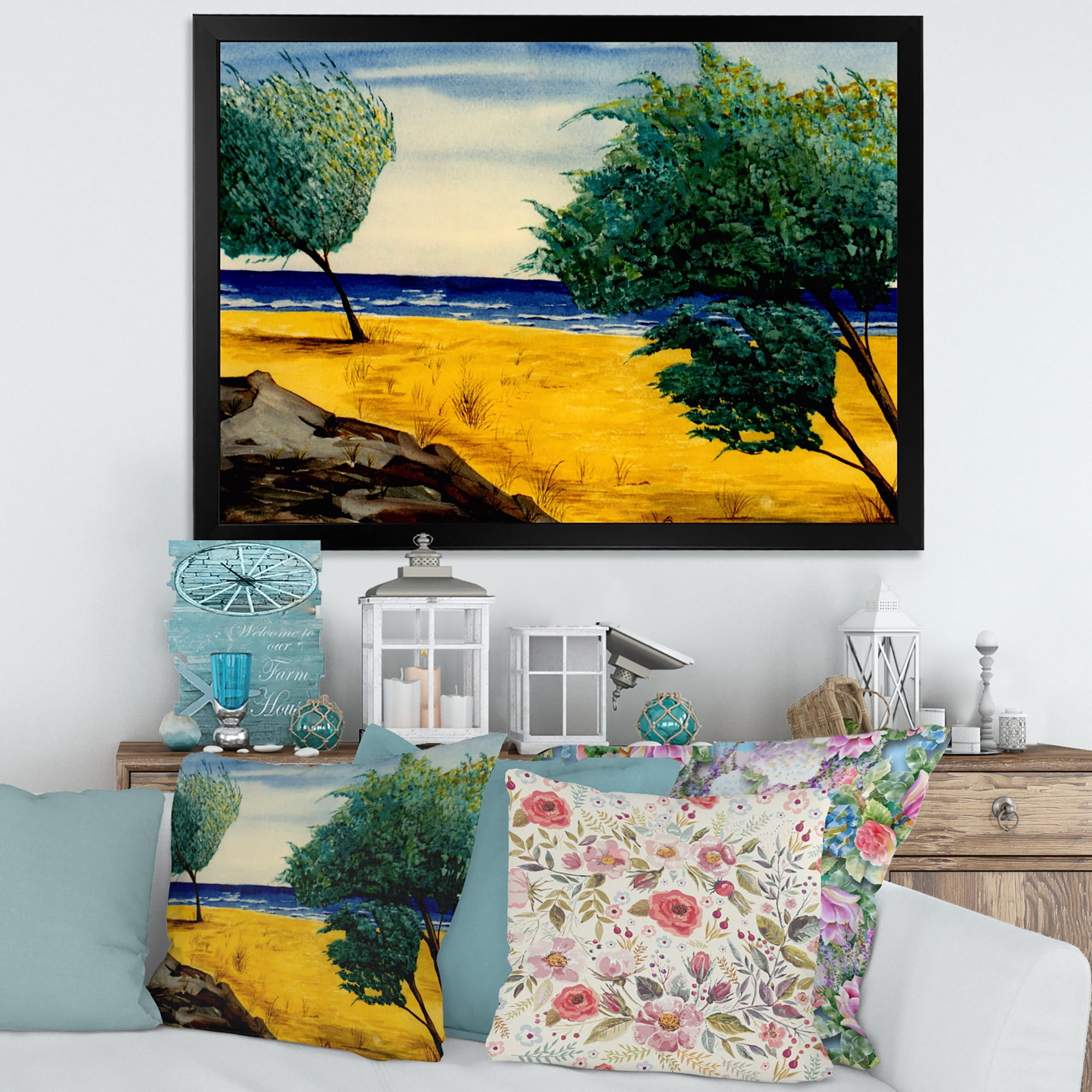 Designart 'Blue Beach By The Coastline' Nautical & Coastal Framed Art Print