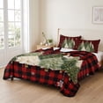 thumbnail image 2 of Quilts Twin XL Size Bedding Set, Red Christmas Lightweight Quilted Comforter, Green Xmas Trees Snowflake Rustic Plaid Soft Reversible Bedspread Coverlet with Pillow Covers for All Season, 68" x 98", 2 of 9