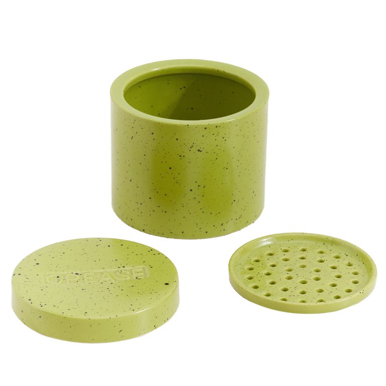 Stoneware Grease Canister with Strainer for Bacon Fat Drippings, Hot Oil -  Green 