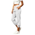 thumbnail image 3 of Guluxicc Women's Linen Gym Pants with Pockets Elastic High Waist Athletic Trousers for Everyday Workout Running, 3 of 7