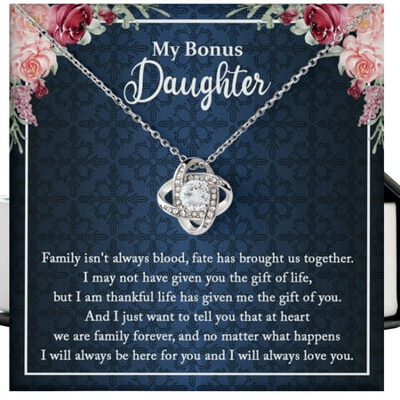 To My Bonus Daughter Necklace, Stepdaughter From Stepmom, Stepdaughter From Stepdad, Bonus Daughter To My Beautiful Bonus Necklace Unbiological #543, White Love Knot Necklace