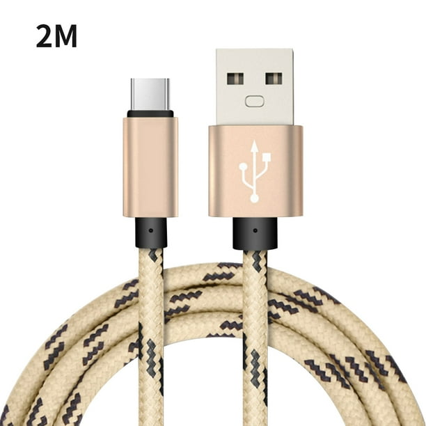 Inteprter Cable de carga Micro USB 3A (máx.) 1/2M tipo C Cable de datos de carga rápida Cable de carga tejido de nailon para Cable Teléfono y Comunicación Oro 2 metros