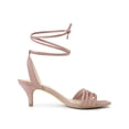 thumbnail image 3 of BLISSFUL STEP Women's Shoes Lace-Up Kitten Heel Open Toe Slingback Sandals Light Pink 6, 3 of 7