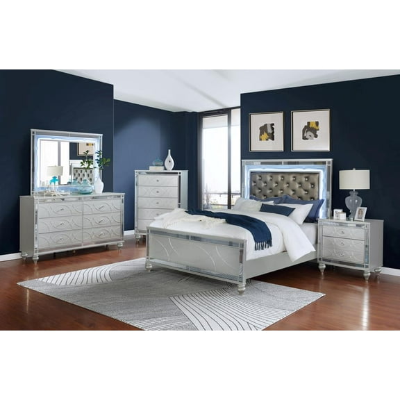 Gunnison 5-piece California King Bedroom Set with LED Lighting Silver Metallic