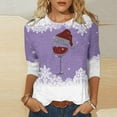thumbnail image 1 of DPTALR Women's Round Neck Three Quarter Sleeve Christmas Printed Top, 1 of 4