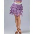 thumbnail image 4 of FEOYA Sparkly Sequin Fringe Skirt for Womens Belly Dance Skirt Ladies Sparkle Rave Skirts Multi Layer Tassel Latin Skirt L Purple, 4 of 6