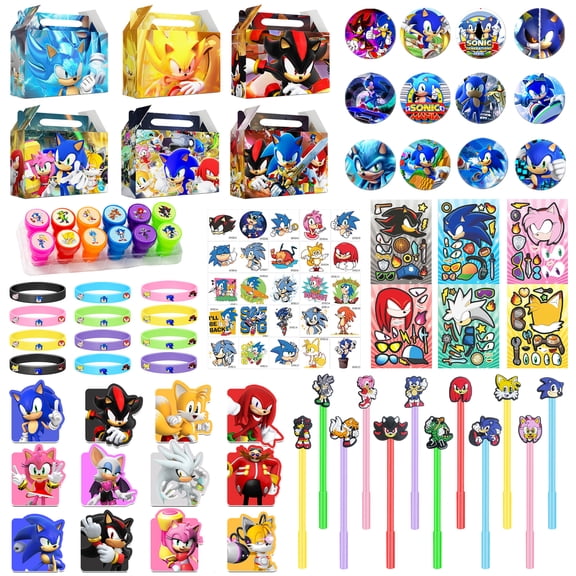 Sonic Party Favors, All-in-One Sonic Stationery Favors Packs - Sonic Goody Boxes Notebooks DIY Stickers Seals etc Sonic Birthday Party Favors for Kids,for Sonic Party Supplies