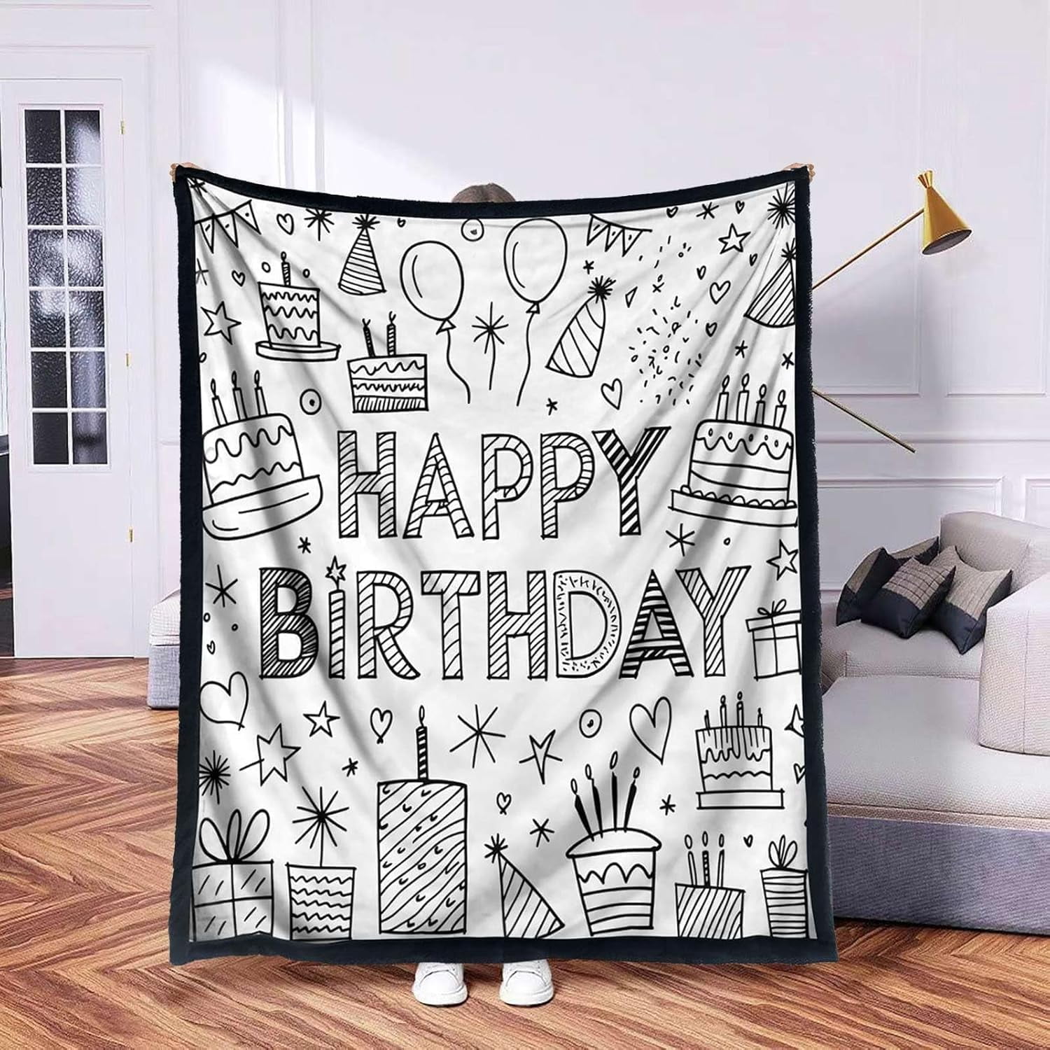 Funny Coloring Blankets with 24 Markers, Snuggle Color Sketch Blankets & Reusable Doodle Mat, Creative DIY Art Blanket for Teens Adults Activity Play, Halloween Blankets Birthday Gift for Boys Girls