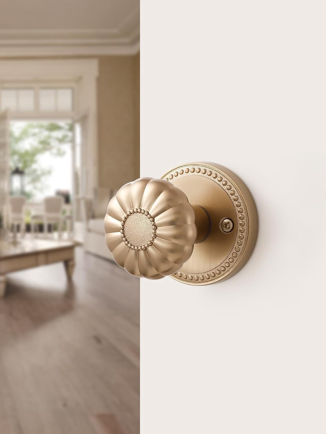 1 Pack Champagne Bronze Door Knobs Passage Door Knobs Interior Satin Brass Door Knob for Hall and Closet,Zinc Alloy