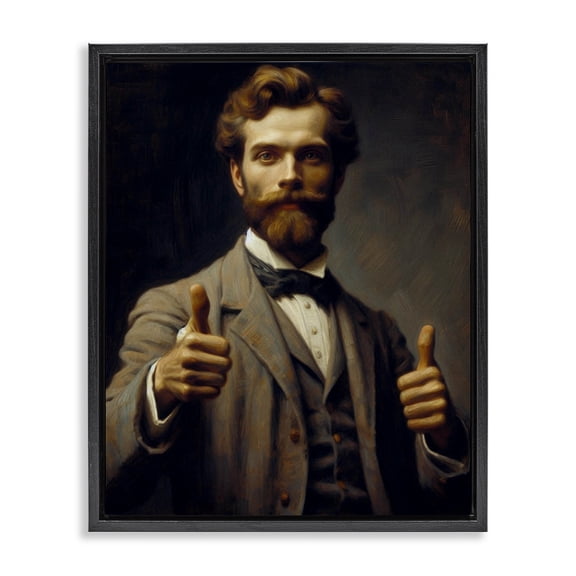 Funny Thumbs Up Gentleman Black Framed Floater Canvas Wall Art, design by Lettered and Lined