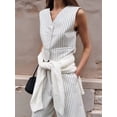 thumbnail image 6 of Women'S 2 Piece Vacation Outfit Striped Button Down Blazer Vest and Long Pants Set White M, 6 of 9