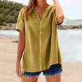 thumbnail image 4 of Yellow Womens Blouses Loose Button Shirt Top Stand Solid Color Sleeve Collar Casual Women's Shirt Women's Shirt Ladies Tops and Blouses, 4 of 4