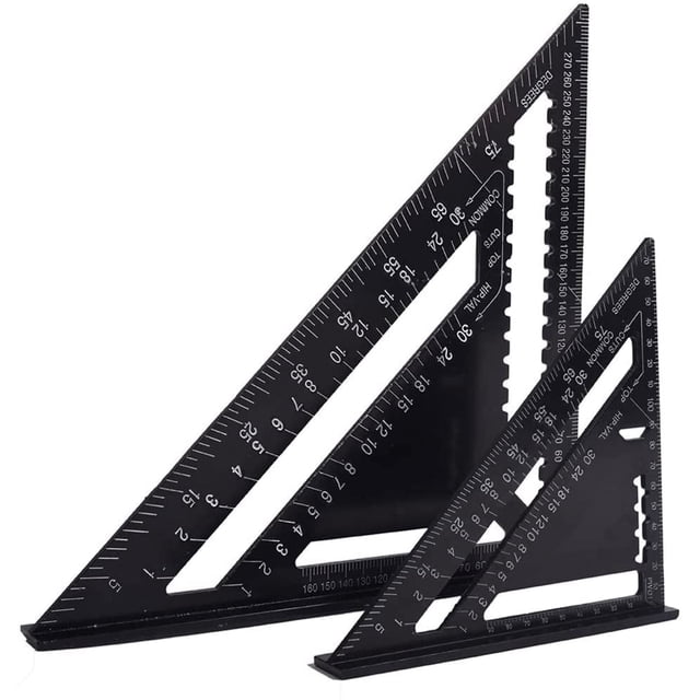 2 piezas Triángulo Ángulo cuadrado Regla Transportador Herramienta de medición de aleación de aluminio de alta precisión Herramienta cuadrada de carpintero cuadrada de aluminio Negro 17 cm y 30 cm
