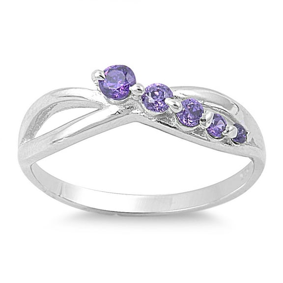 Jouney Infinity Combine Simulated Amethyst Cubic Zirconia Ring Sterling Silver 925
