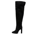 thumbnail image 2 of FSJ Women Chunky High Heel Thigh High Boots Round Closed Toe Stretch Over The Knee Long Boot Side Zip Walking Comfort Shoes Size 11 Black, 2 of 4
