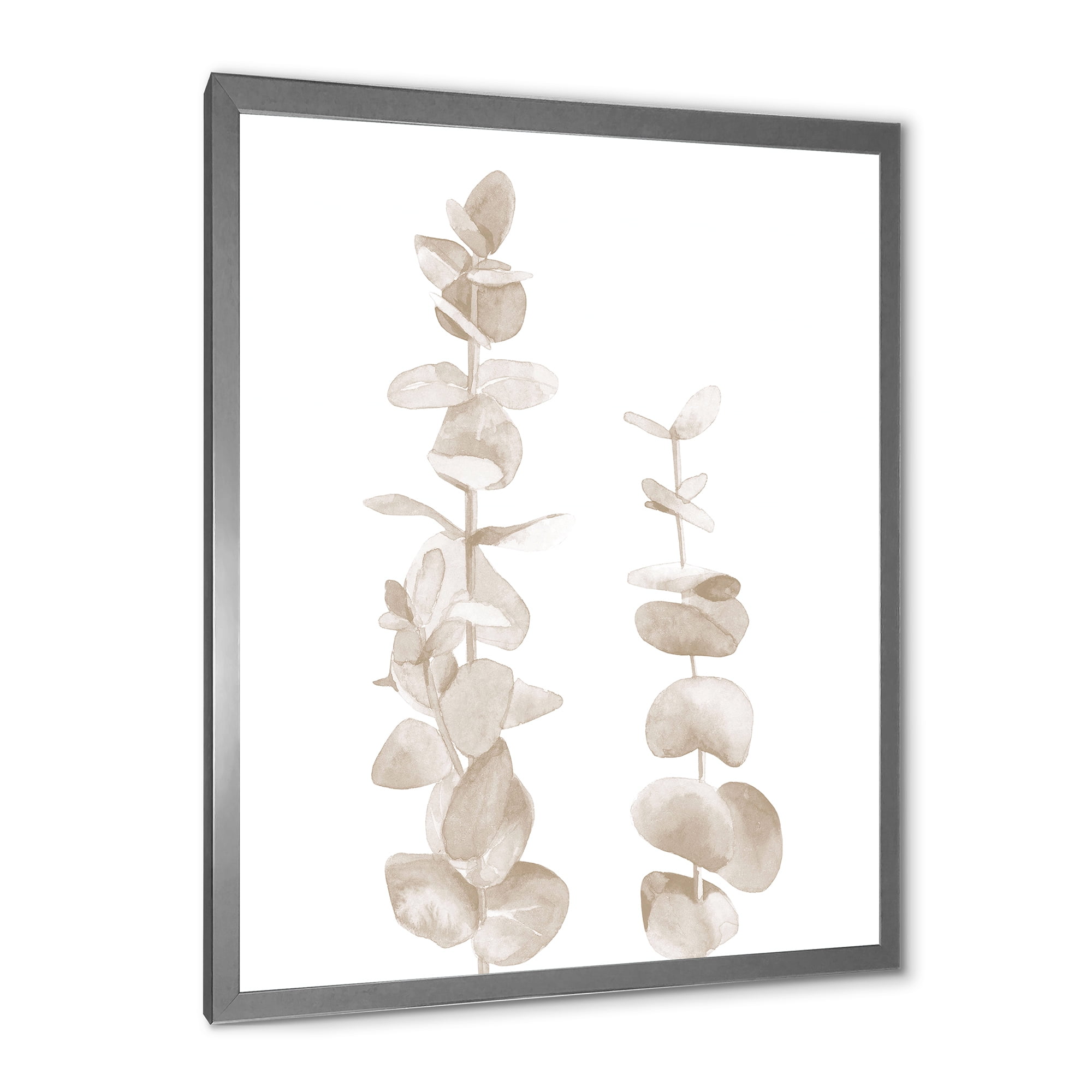 Designart 'Grey Eucalyptus Branches On White' Traditional Framed Art Print