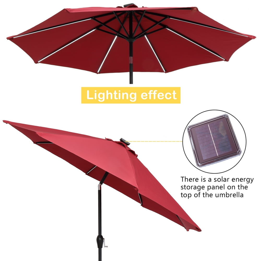 Kepooman 9FT Round Patio Umbrella, Outdoor Market Table Umbrella with Strip Light for Garden, Lawn, Backyard & Pool, Without Base, Wine Red Kepooman 9FT Round Patio Umbrella, Outdoor Market Table Umbrella with Strip Light for Garden, Lawn, Backyard & Pool, Without Base, Wine Red