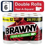 Brawny Tear-A-Square Paper Towels, 6 Double Rolls, 3 Sheet Sizes, Strong Paper Towel