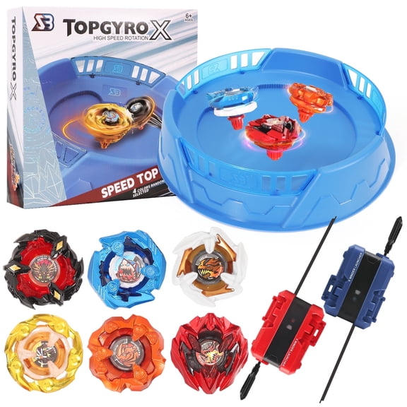 WMN Bey Battling Top Set Game Complete Battle Game Set with Stadium, 6 Battling Tops and 2 Launchers, Toys for 6 Year Old Boys & Girls & Up